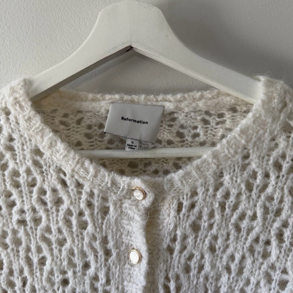 Reformation Cream Open-Knit Mohair Cardigan - Picture 7 of 9